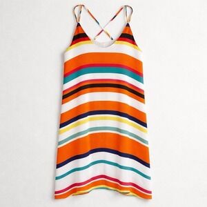 Eliane Rose Striped Dress Womens 8 Orange Multicolor Criss Cross Strappy Sheath